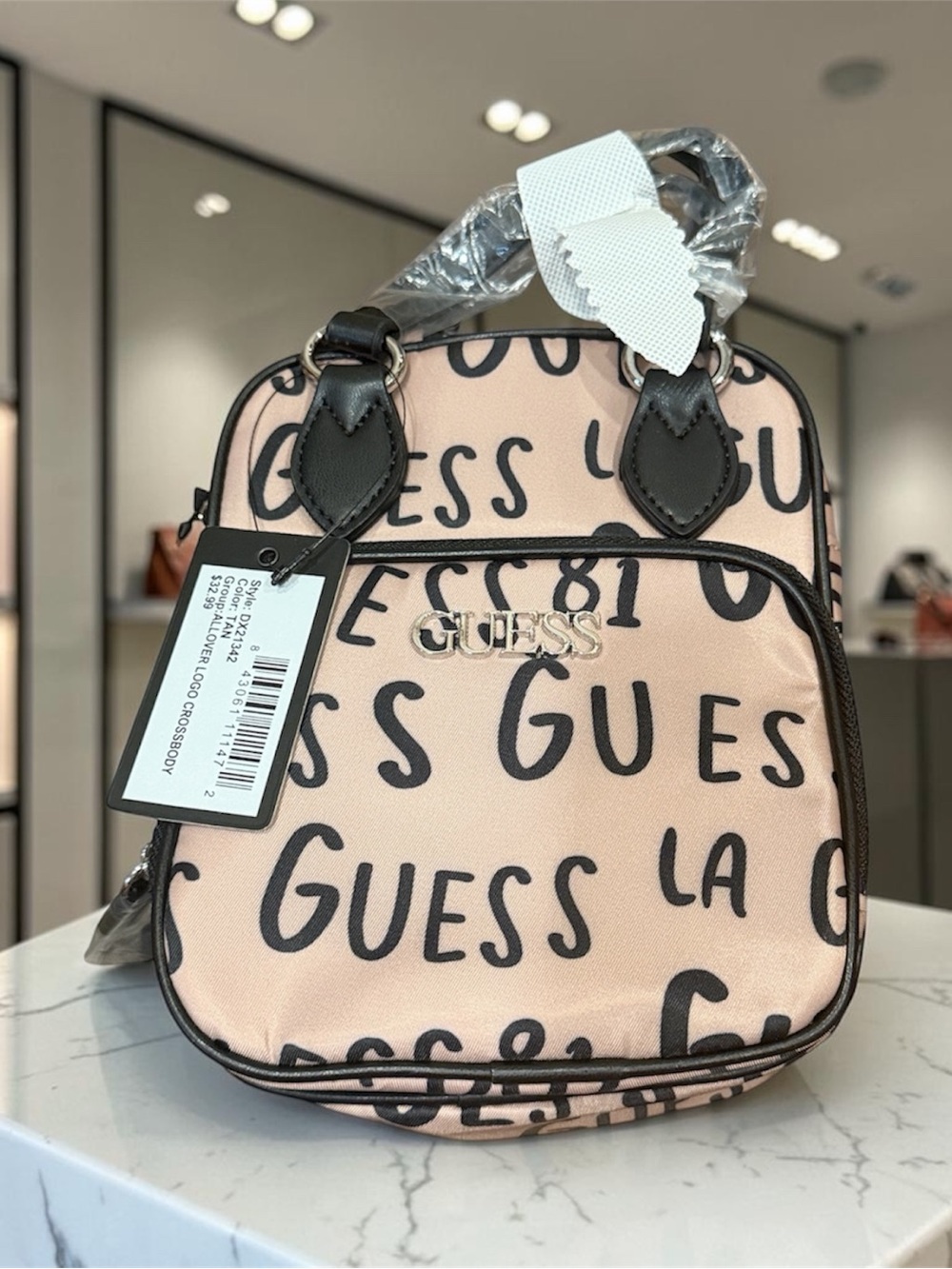 GUESS Pink Script-Logo Mini Backpack with Black Trim
